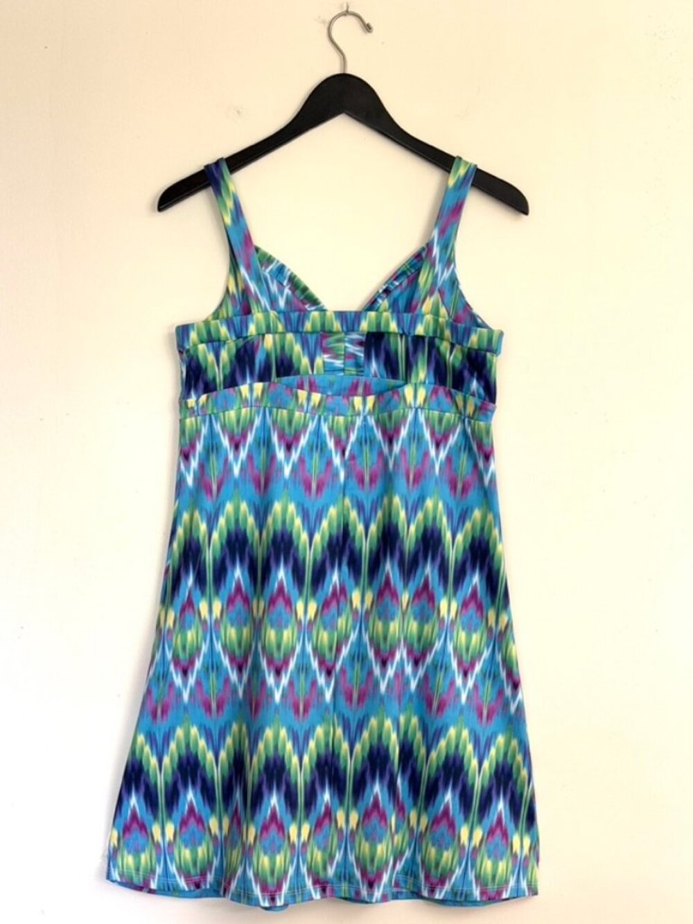 Tehama Blue Green Multi-Color Ikat Printed Active Sun Dress, Medium